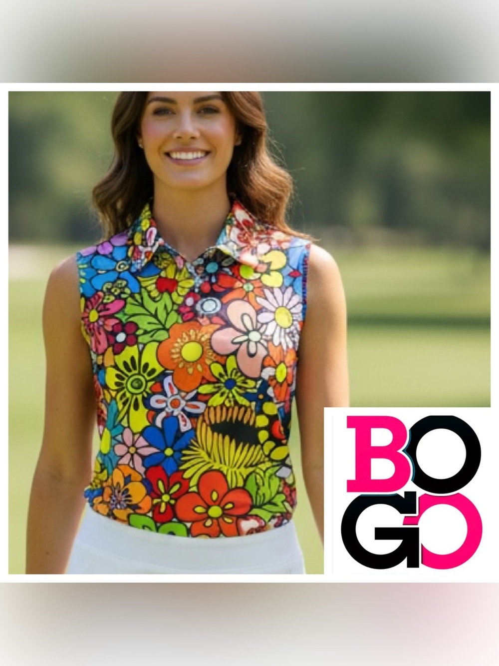 Acegolfs Sleeveless Floral Collared Golf Top - Multicolor size XL